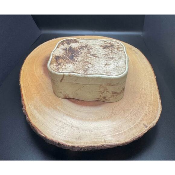 Vintage Latvian Handmade Leather Marbled Jewelry Box - Picture 2 of 10